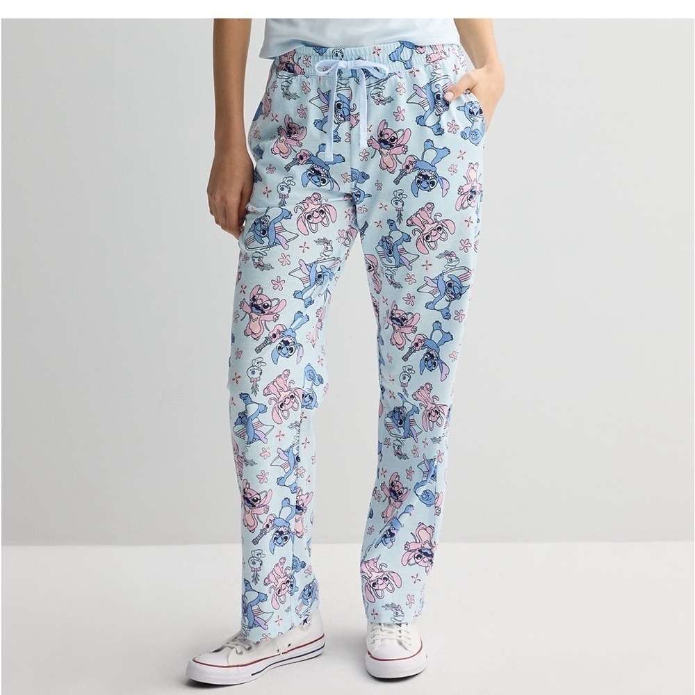 🆕Disney Lilo and Stitch Lounge Pants Drawstring Pajama Bottom Blue Junior Large